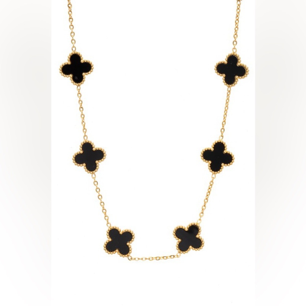 Luxury Clover Station Necklace | Black Gold or White Gold